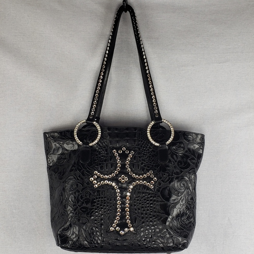 Raviani Blk Embossed and Swarovski Crystal Tote